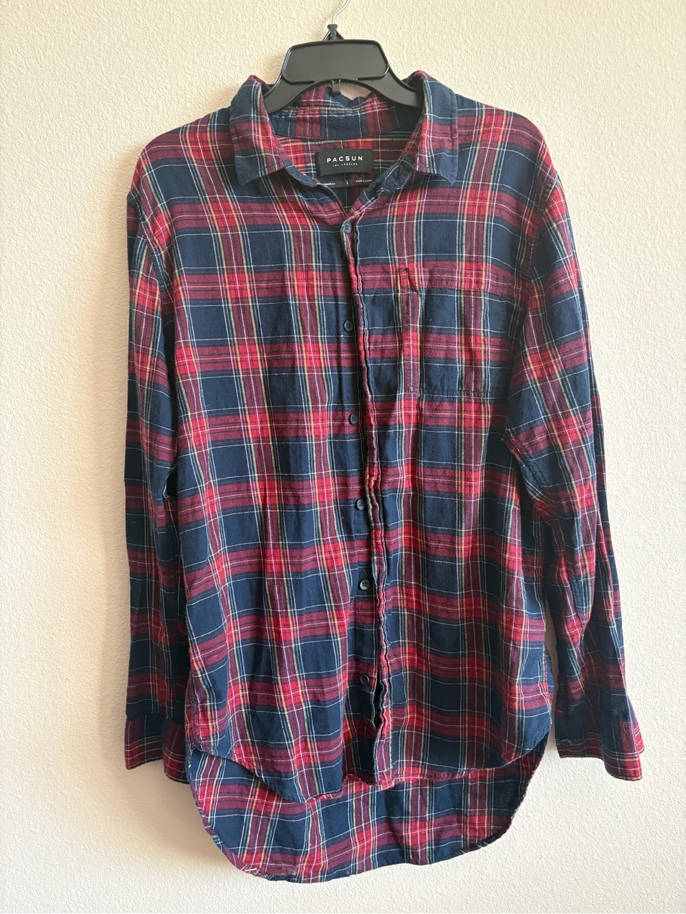 PacSun Red and Navy Plaid Long-Sleeve Button-Up Shirt